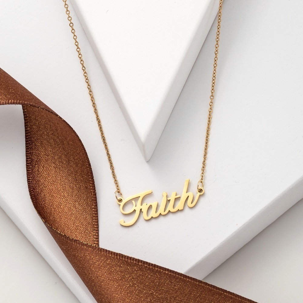Goldtone FAITH Stainless Steel Necklace